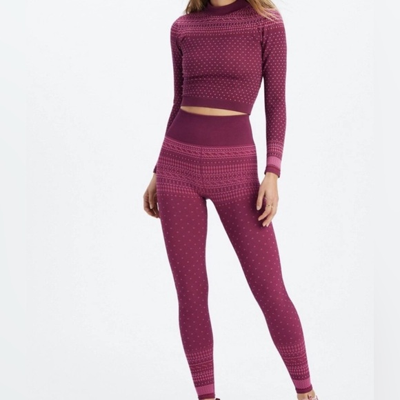 Fabletics Pants - Fabletics High-Waisted Seamless Pink and Maroon Fair Isle Leggings